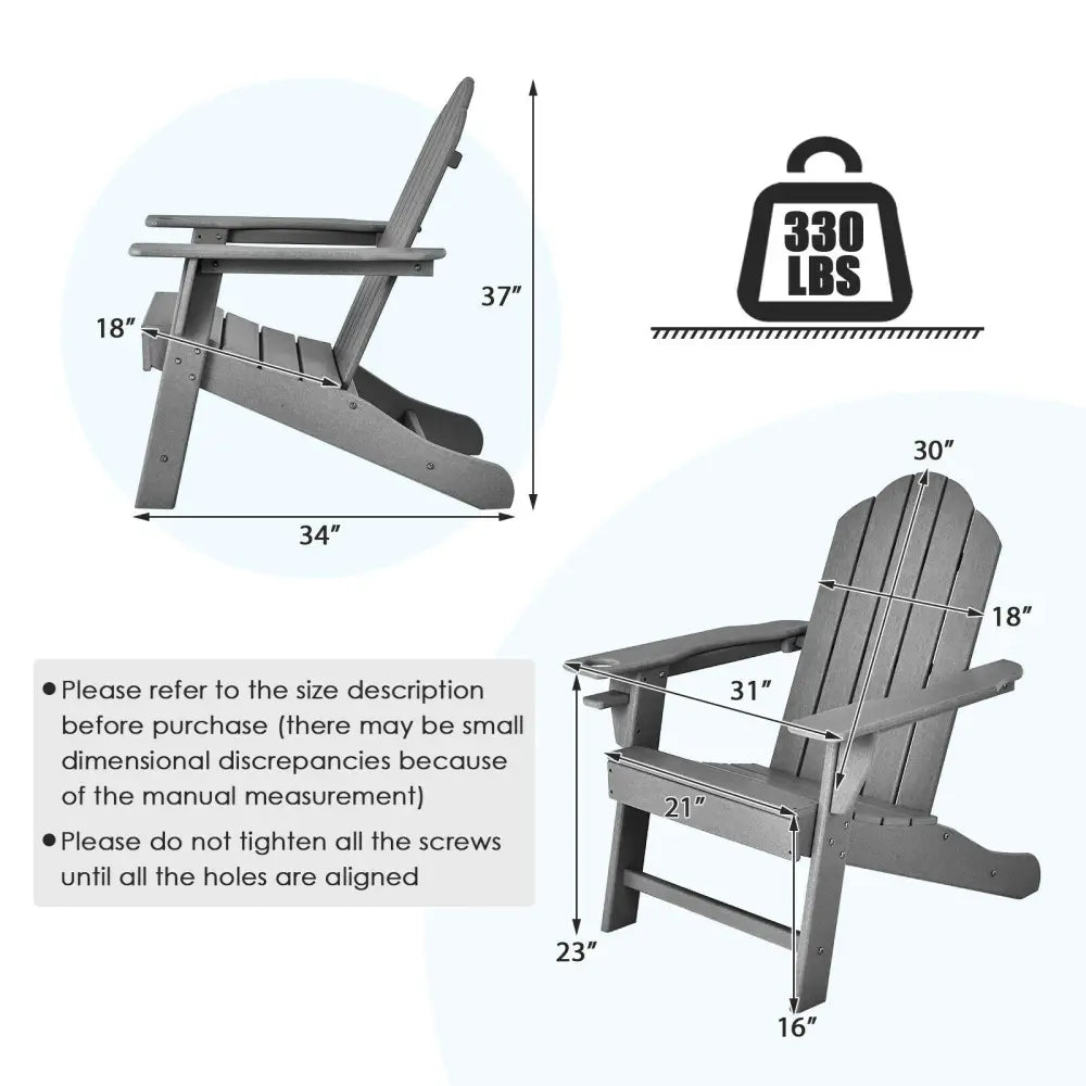 Outdoor Adirondack Chair with Built-in Cup Holder for Backyard Porch-Gray - Gray - Adirondack Chairs