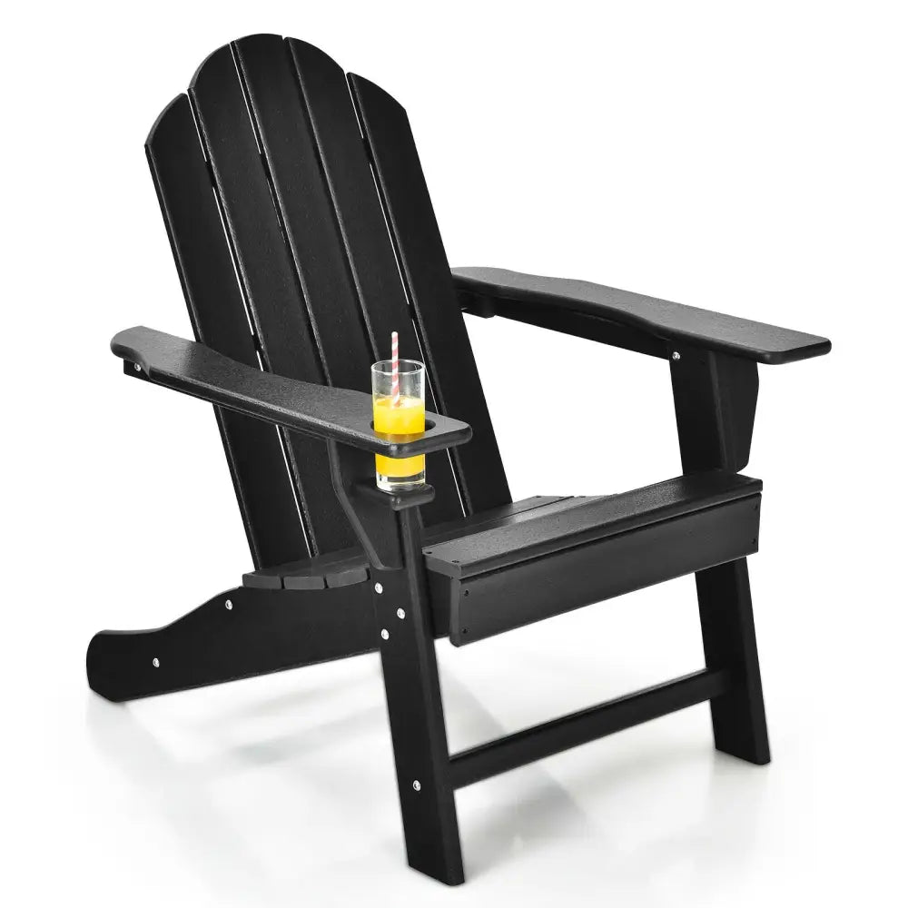 Outdoor Adirondack Chair with Built-in Cup Holder for Backyard Porch-Black - Black - Adirondack Chairs