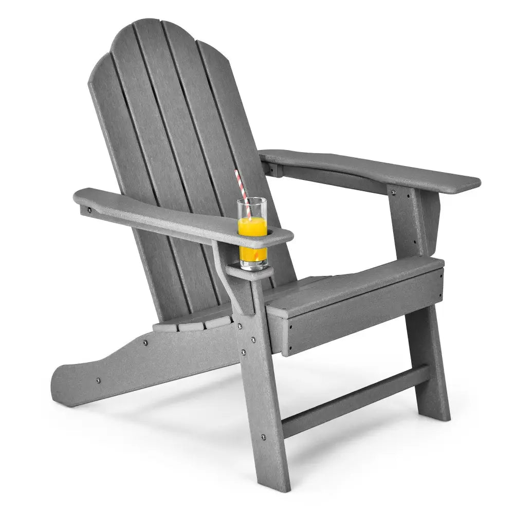 Outdoor Adirondack Chair with Built-in Cup Holder for Backyard Porch-Gray - Gray - Adirondack Chairs