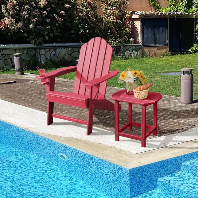 Outdoor Adirondack Chair with Built-in Cup Holder for Backyard Porch-Red - Red - Adirondack Chairs