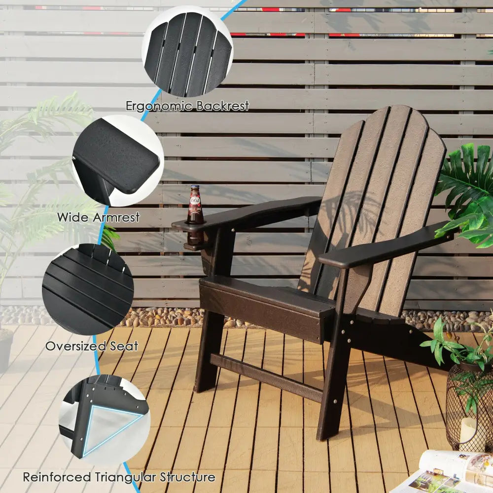 Outdoor Adirondack Chair with Built-in Cup Holder for Backyard Porch-Black - Black - Adirondack Chairs
