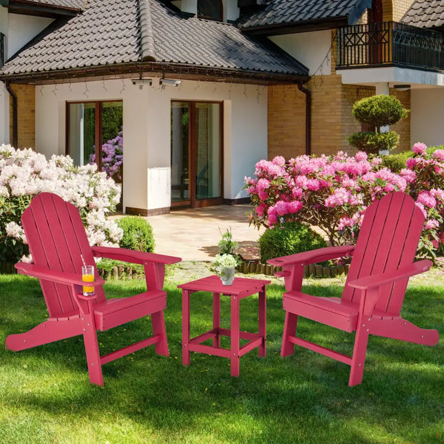 Outdoor Adirondack Chair with Built-in Cup Holder for Backyard Porch-Red - Red - Adirondack Chairs