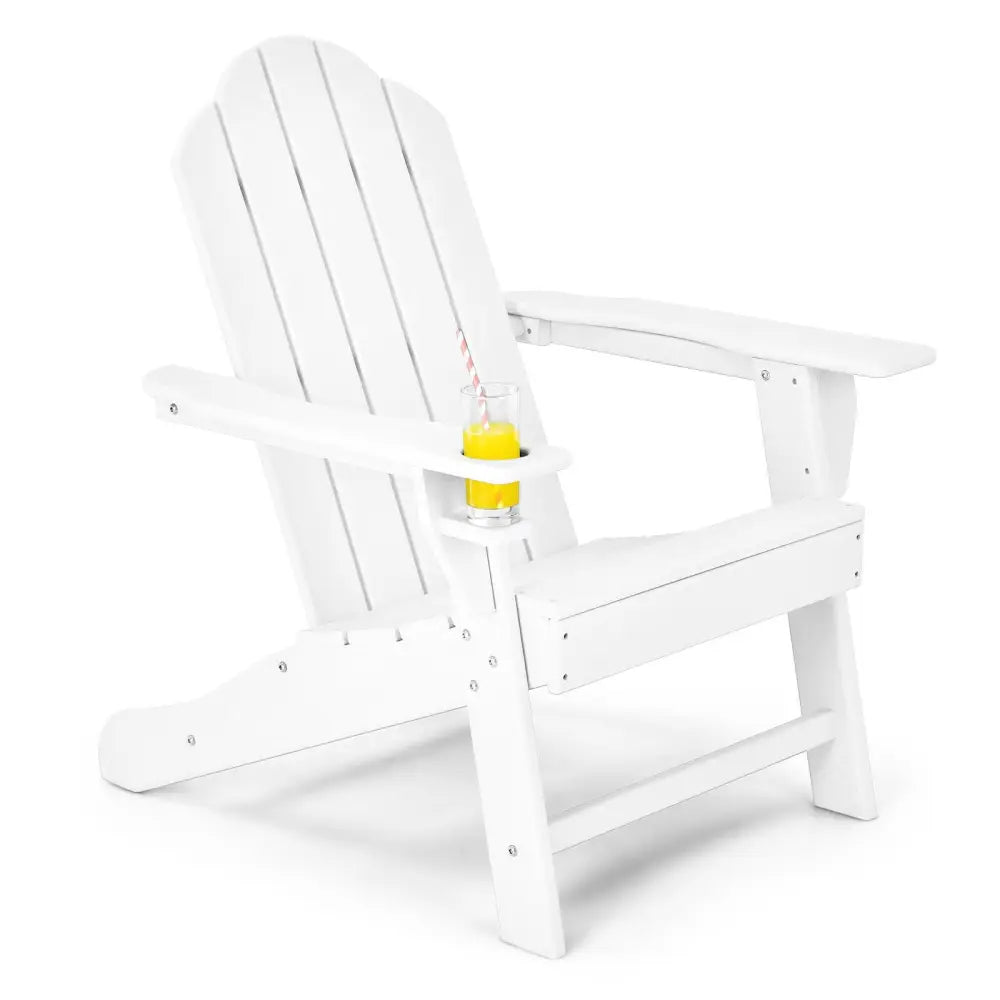 Outdoor Adirondack Chair with Built-in Cup Holder for Backyard Porch-White - White - Adirondack Chairs