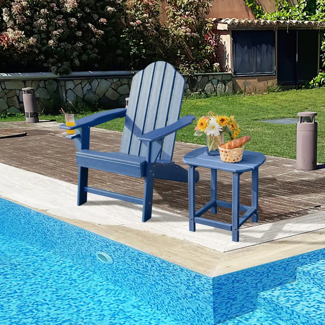 Outdoor Adirondack Chair with Built-in Cup Holder for Backyard Porch-Navy - Navy - Adirondack Chairs