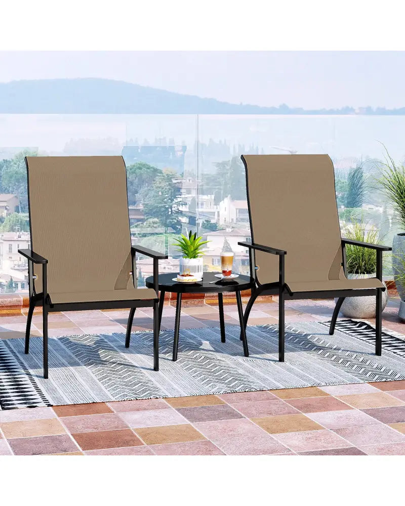 Outdoor Adirondack Chair with High Back and Metal Frame for Porch Garden-Coffee - Coffee - Adirondack Chairs