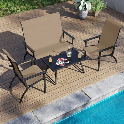 Outdoor Adirondack Chair with High Back and Metal Frame for Porch Garden-Coffee - Coffee - Adirondack Chairs