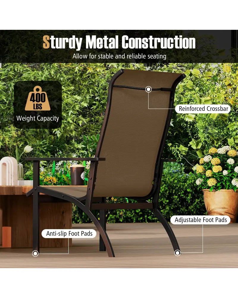 Outdoor Adirondack Chair with High Back and Metal Frame for Porch Garden-Coffee - Coffee - Adirondack Chairs