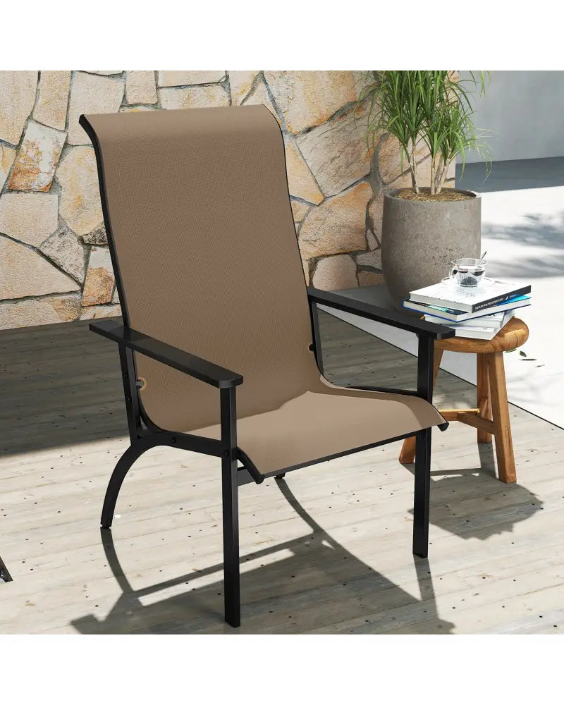 Outdoor Adirondack Chair with High Back and Metal Frame for Porch Garden-Coffee - Coffee - Adirondack Chairs