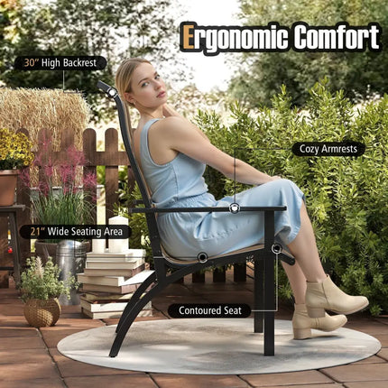 Outdoor Adirondack Chair with High Back and Metal Frame for Porch Garden-Coffee - Coffee - Adirondack Chairs