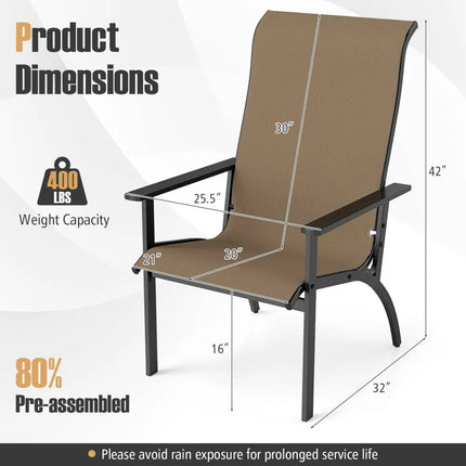 Outdoor Adirondack Chair with High Back and Metal Frame for Porch Garden-Coffee - Coffee - Adirondack Chairs