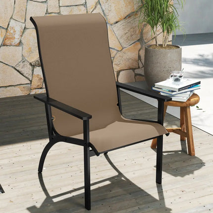 Outdoor Adirondack Chair with High Back and Metal Frame for Porch Garden-Coffee - Coffee - Adirondack Chairs