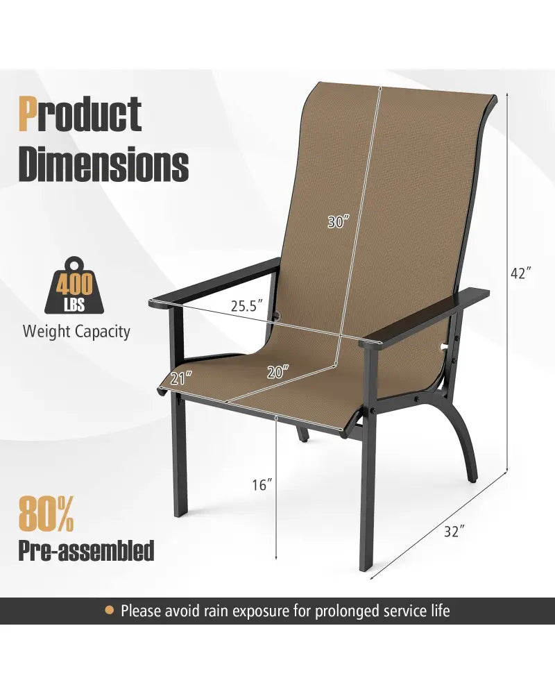 Outdoor Adirondack Chair with High Back and Metal Frame for Porch Garden-Coffee - Coffee - Adirondack Chairs