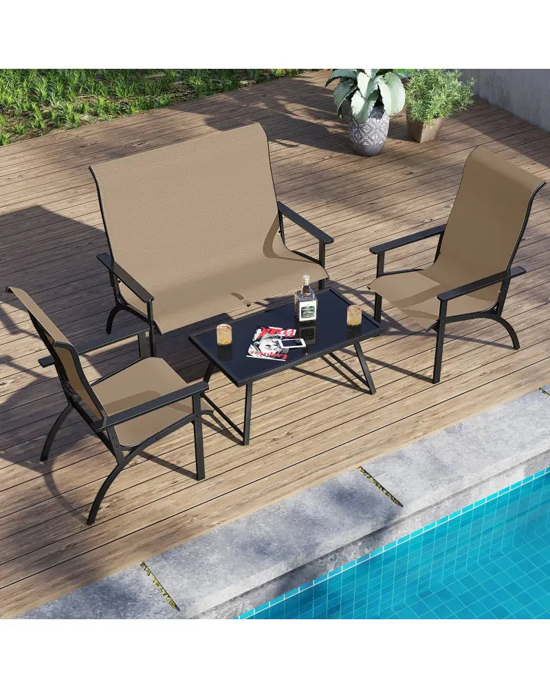Outdoor Adirondack Chair with High Back and Metal Frame for Porch Garden-Coffee - Coffee - Adirondack Chairs