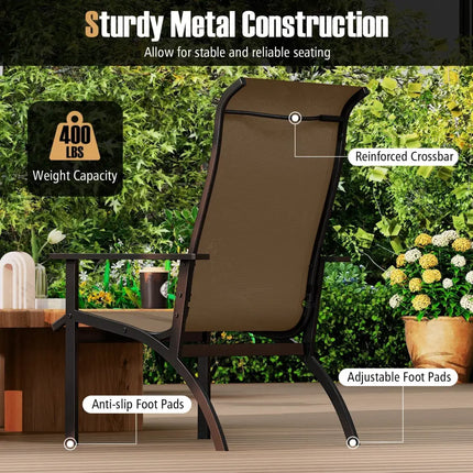 Outdoor Adirondack Chair with High Back and Metal Frame for Porch Garden-Coffee - Coffee - Adirondack Chairs