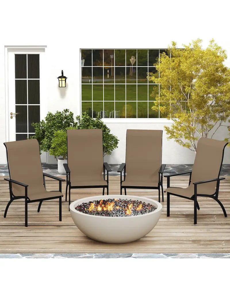 Outdoor Adirondack Chair with High Back and Metal Frame for Porch Garden-Coffee - Coffee - Adirondack Chairs
