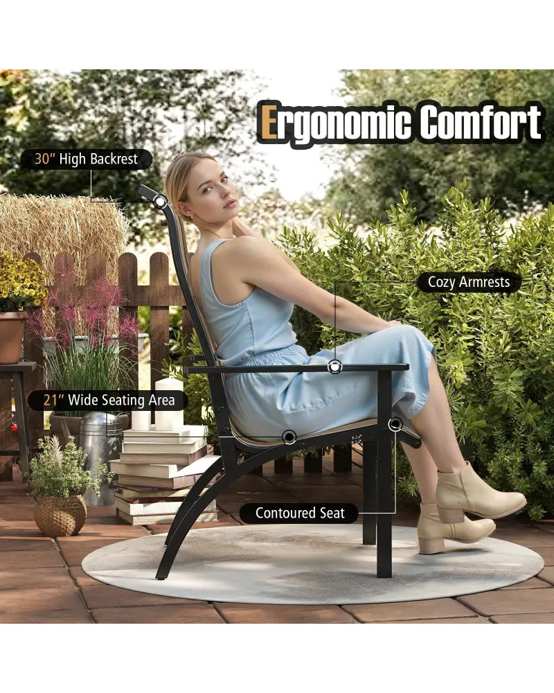 Outdoor Adirondack Chair with High Back and Metal Frame for Porch Garden-Coffee - Coffee - Adirondack Chairs