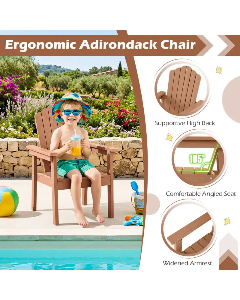 Outdoor Adirondack Chair with High Backrest and Wide Armrests for Deck Poolside-Brown - Brown - Adirondack Chairs