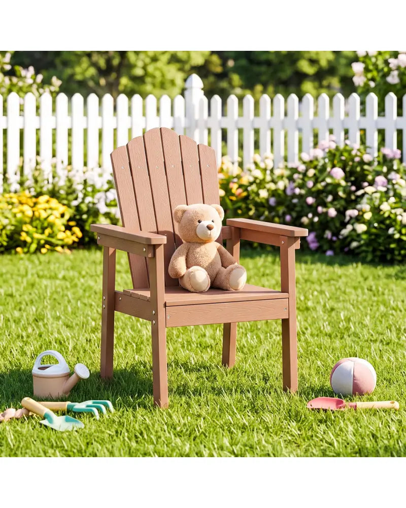 Outdoor Adirondack Chair with High Backrest and Wide Armrests for Deck Poolside-Brown - Brown - Adirondack Chairs