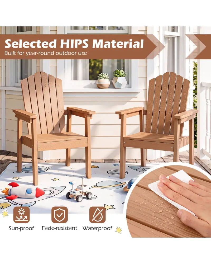 Outdoor Adirondack Chair with High Backrest and Wide Armrests for Deck Poolside-Brown - Brown - Adirondack Chairs