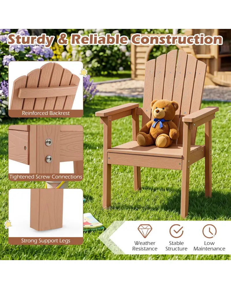 Outdoor Adirondack Chair with High Backrest and Wide Armrests for Deck Poolside-Brown - Brown - Adirondack Chairs