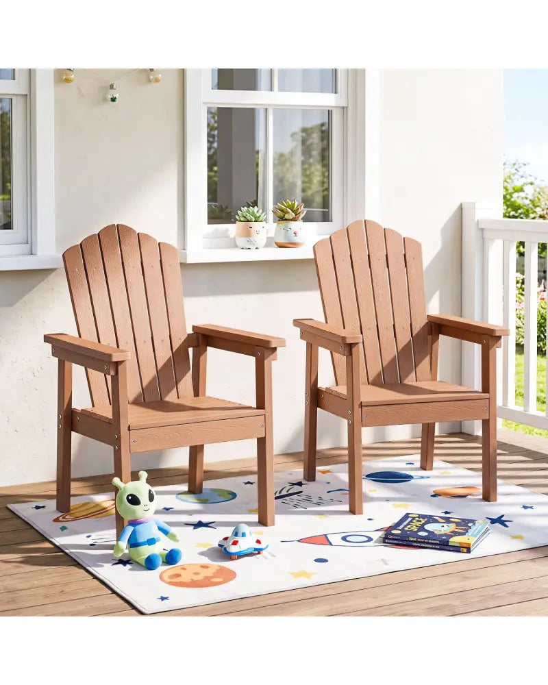 Outdoor Adirondack Chair with High Backrest and Wide Armrests for Deck Poolside-Brown - Brown - Adirondack Chairs