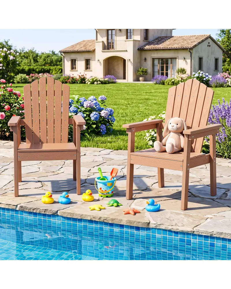 Outdoor Adirondack Chair with High Backrest and Wide Armrests for Deck Poolside-Brown - Brown - Adirondack Chairs