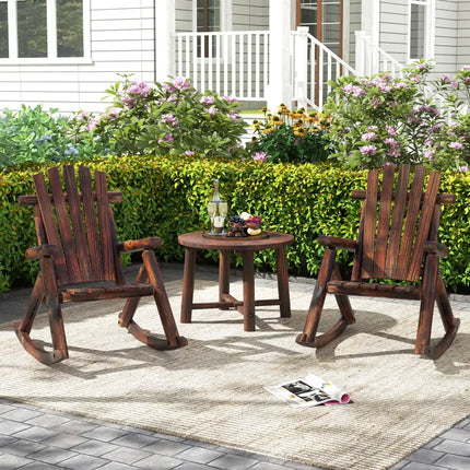 Outdoor Adirondack Rocking Chair for Adults Solid Wood Porch Rocker-Brown - Brown - Adirondack Chairs
