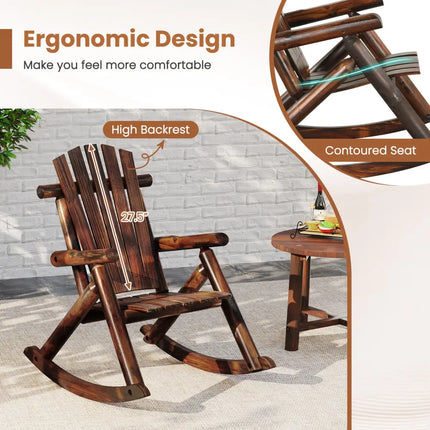 Outdoor Adirondack Rocking Chair for Adults Solid Wood Porch Rocker-Brown - Brown - Adirondack Chairs