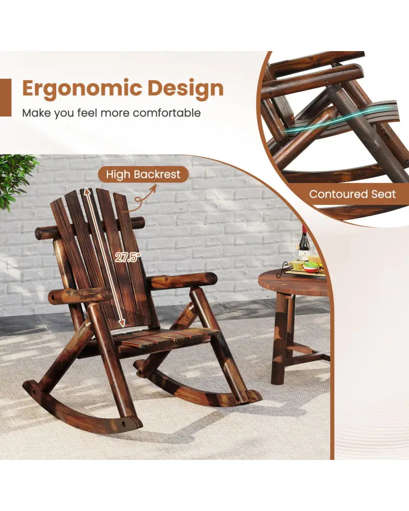 Outdoor Adirondack Rocking Chair for Adults Solid Wood Porch Rocker-Brown - Brown - Adirondack Chairs