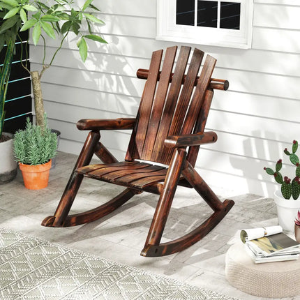 Outdoor Adirondack Rocking Chair for Adults Solid Wood Porch Rocker-Brown - Brown - Adirondack Chairs