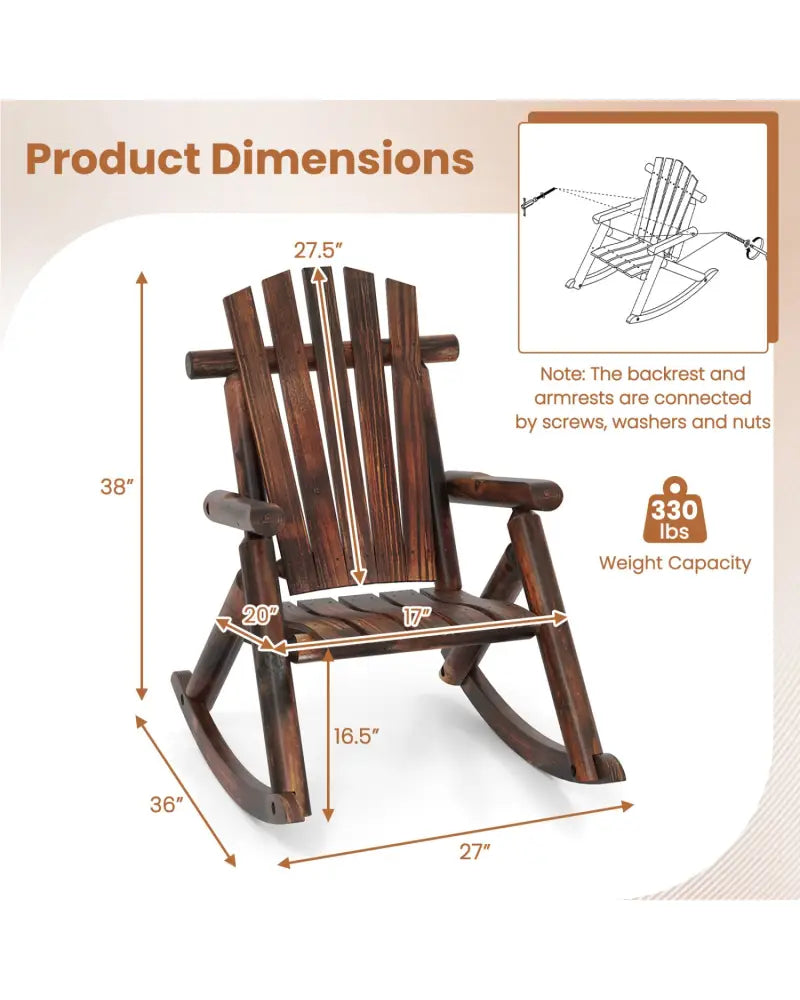 Outdoor Adirondack Rocking Chair for Adults Solid Wood Porch Rocker-Brown - Brown - Adirondack Chairs