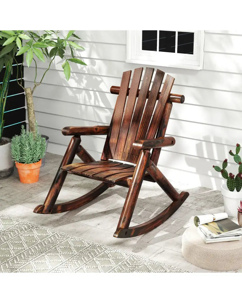 Outdoor Adirondack Rocking Chair for Adults Solid Wood Porch Rocker-Brown - Brown - Adirondack Chairs