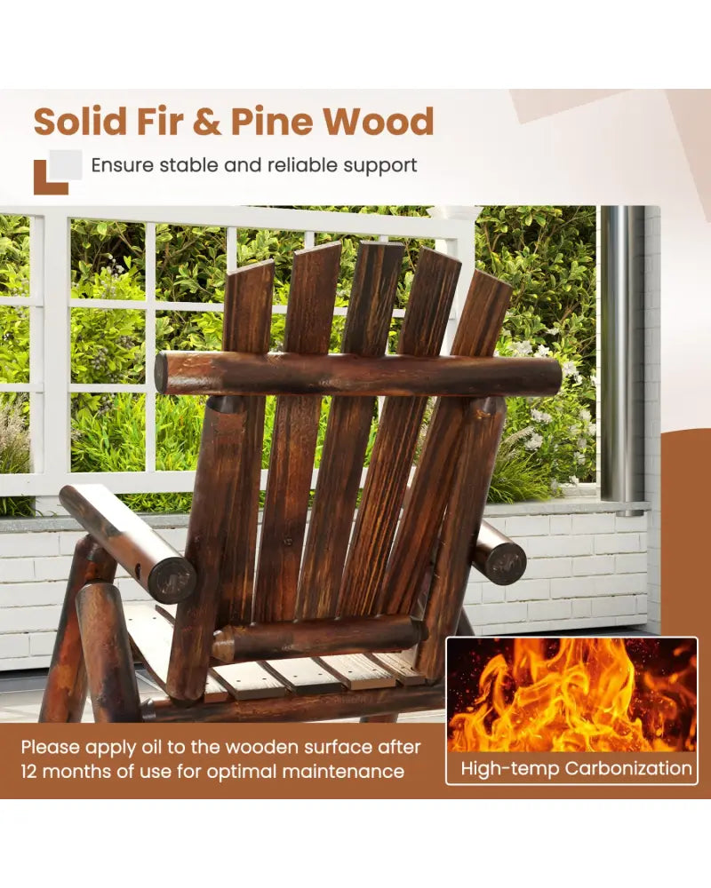 Outdoor Adirondack Rocking Chair for Adults Solid Wood Porch Rocker-Brown - Brown - Adirondack Chairs