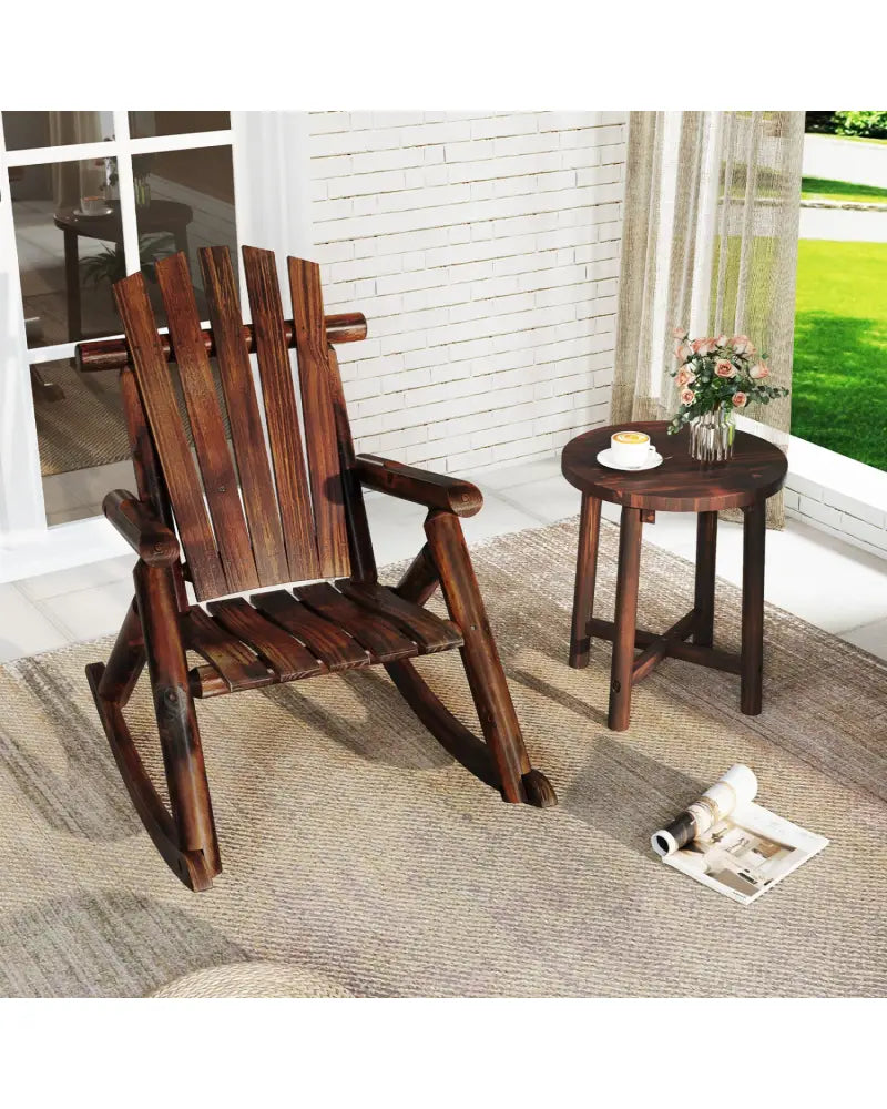 Outdoor Adirondack Rocking Chair for Adults Solid Wood Porch Rocker-Brown - Brown - Adirondack Chairs