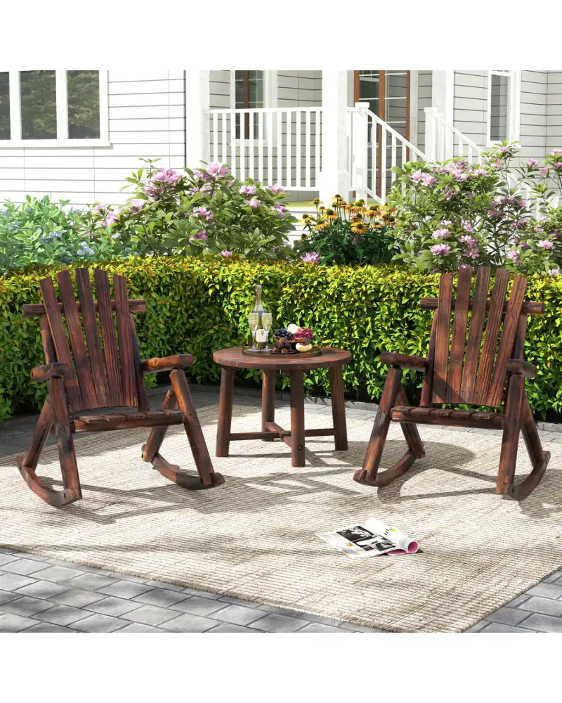 Outdoor Adirondack Rocking Chair for Adults Solid Wood Porch Rocker-Brown - Brown - Adirondack Chairs