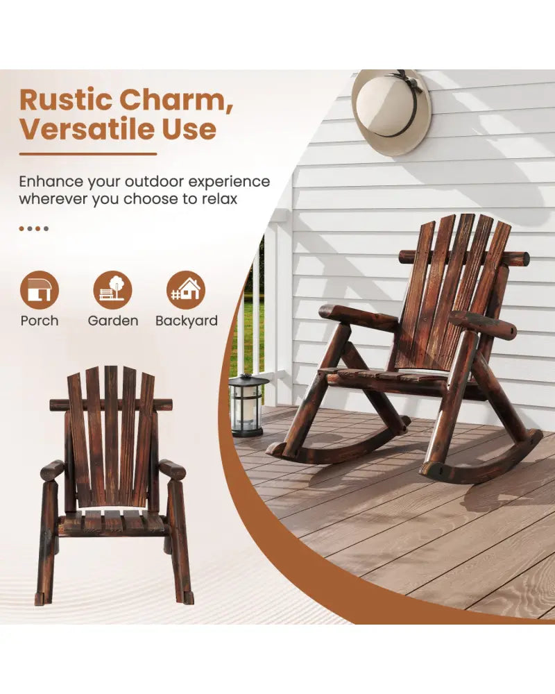 Outdoor Adirondack Rocking Chair for Adults Solid Wood Porch Rocker-Brown - Brown - Adirondack Chairs