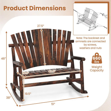 Outdoor Adirondack Rocking Chair for Adults with High Back and Slatted Seat-Brown - Brown - Adirondack Chairs