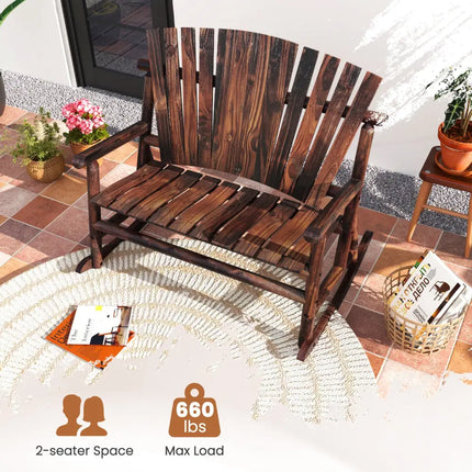Outdoor Adirondack Rocking Chair for Adults with High Back and Slatted Seat-Brown - Brown - Adirondack Chairs