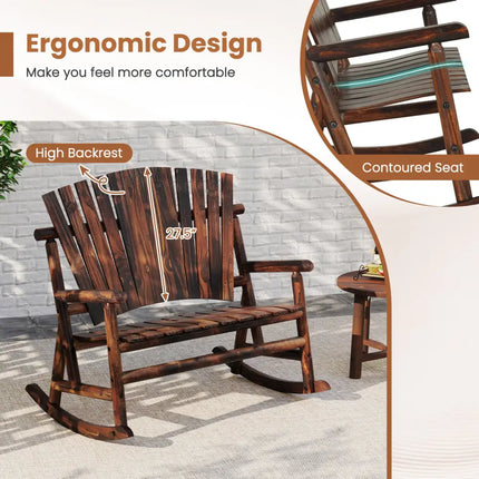 Outdoor Adirondack Rocking Chair for Adults with High Back and Slatted Seat-Brown - Brown - Adirondack Chairs