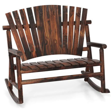 Outdoor Adirondack Rocking Chair for Adults with High Back and Slatted Seat-Brown - Brown - Adirondack Chairs