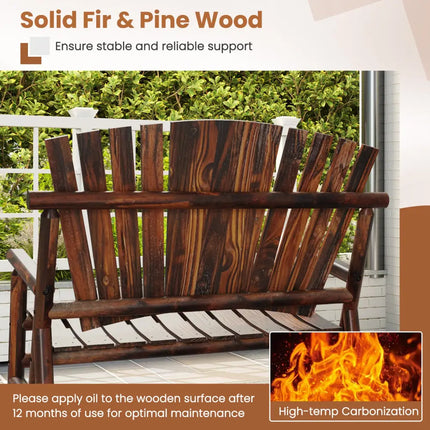 Outdoor Adirondack Rocking Chair for Adults with High Back and Slatted Seat-Brown - Brown - Adirondack Chairs