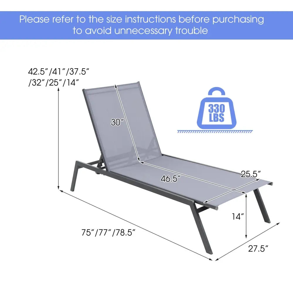 Outdoor Adjustable Chaise Lounge Chair with Lay Flat Position and Quick-Drying Fabric - Multicolor - Outdoor Chaise