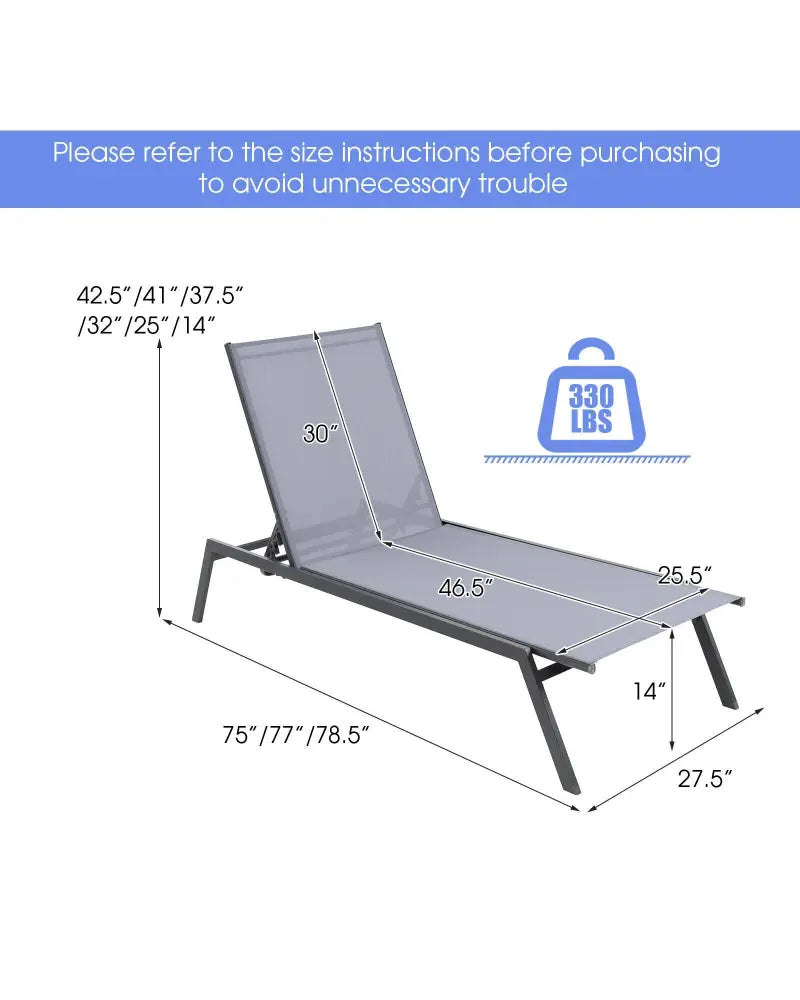 Outdoor Adjustable Chaise Lounge Chair with Lay Flat Position and Quick-Drying Fabric - Multicolor - Outdoor Chaise