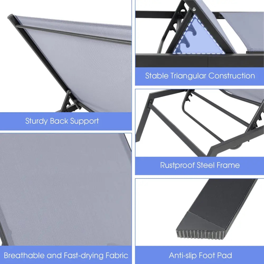Outdoor Adjustable Chaise Lounge Chair with Lay Flat Position and Quick-Drying Fabric - Multicolor - Outdoor Chaise