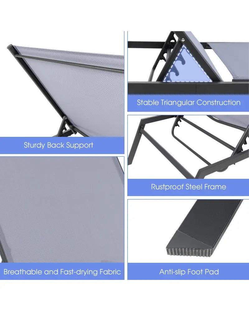 Outdoor Adjustable Chaise Lounge Chair with Lay Flat Position and Quick-Drying Fabric - Multicolor - Outdoor Chaise