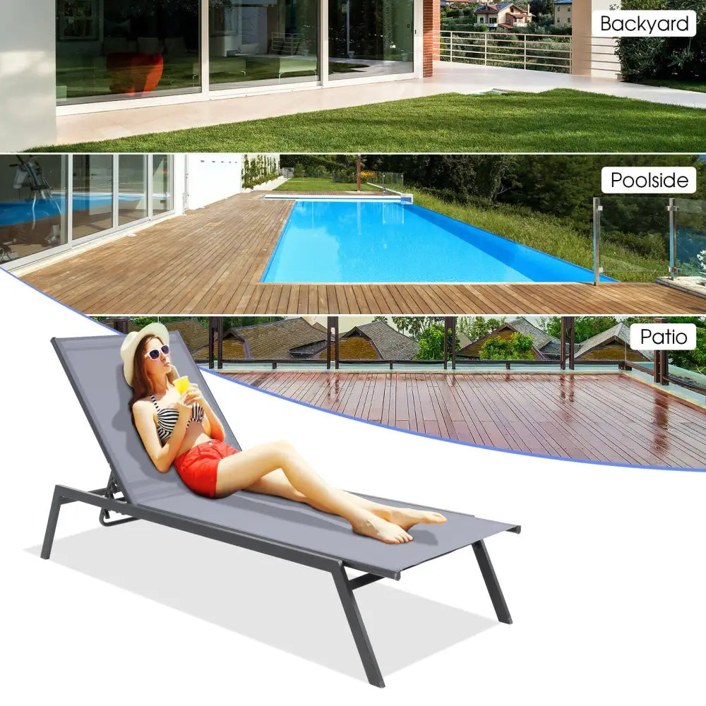 Outdoor Adjustable Chaise Lounge Chair with Lay Flat Position and Quick-Drying Fabric - Multicolor - Outdoor Chaise