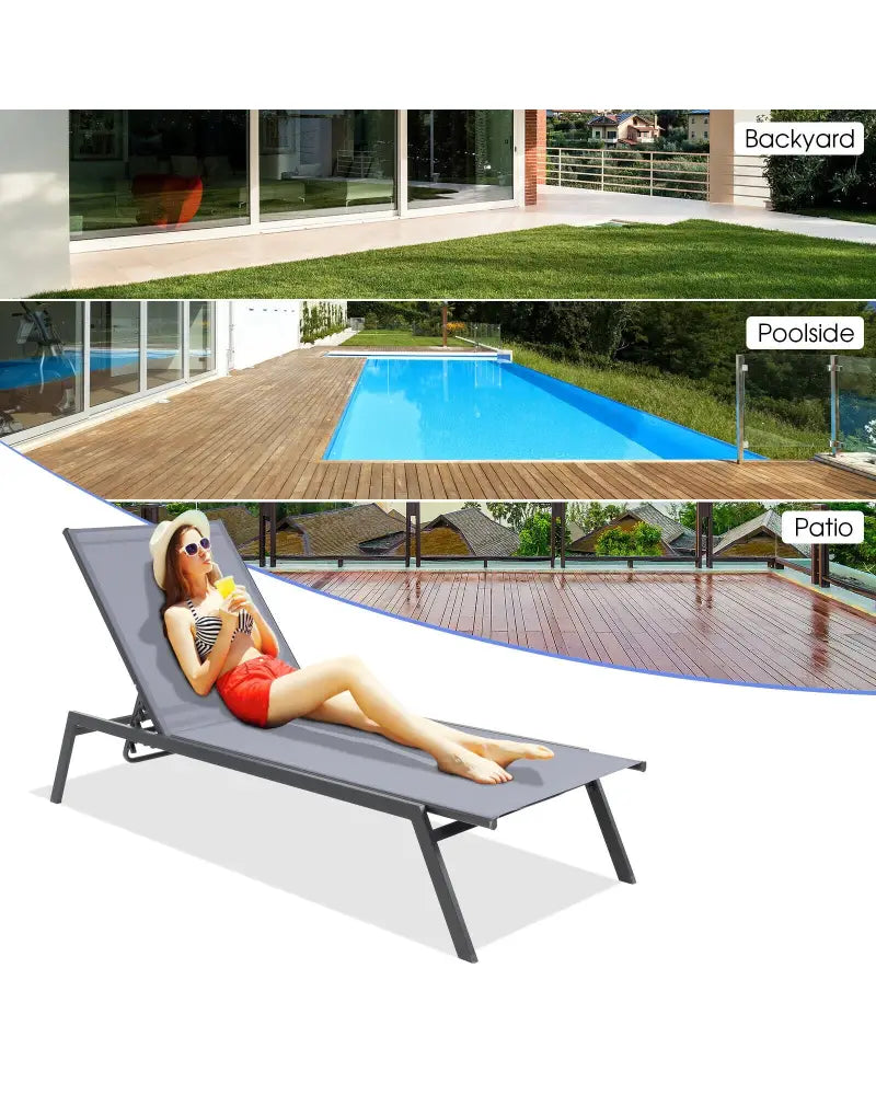 Outdoor Adjustable Chaise Lounge Chair with Lay Flat Position and Quick-Drying Fabric - Multicolor - Outdoor Chaise