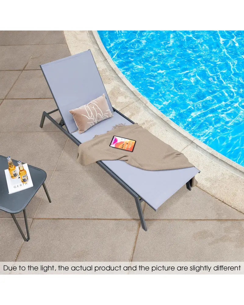 Outdoor Adjustable Chaise Lounge Chair with Lay Flat Position and Quick-Drying Fabric - Multicolor - Outdoor Chaise