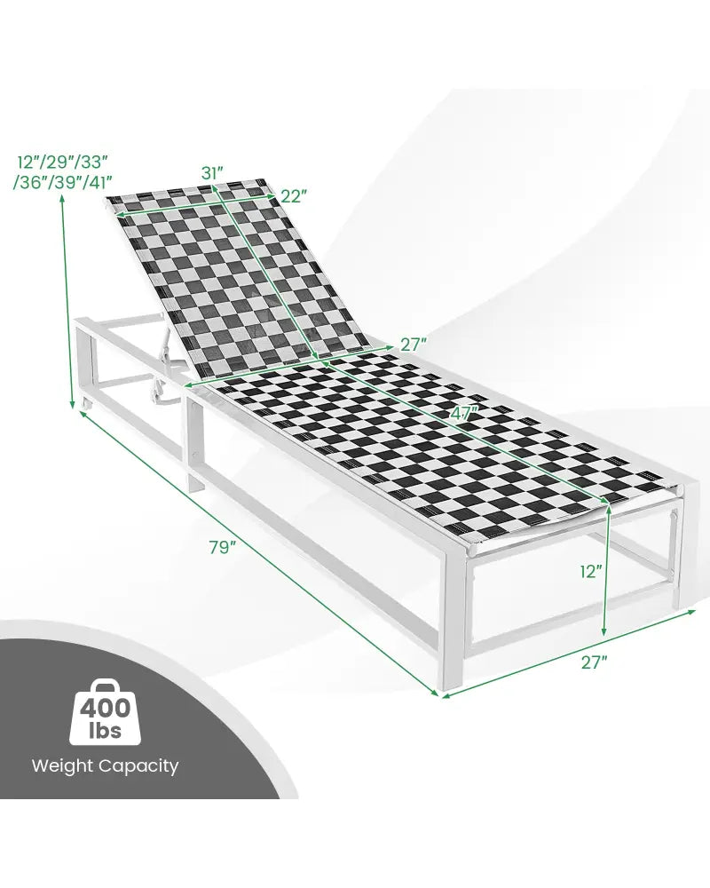 Outdoor Adjustable Patio Chaise Lounge Chair with Wheels and Sturdy Metal Frame - Black & White - Outdoor Chaise Lounges