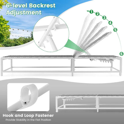 Outdoor Adjustable Patio Chaise Lounge Chair with Wheels and Sturdy Metal Frame - Black & White - Outdoor Chaise Lounges